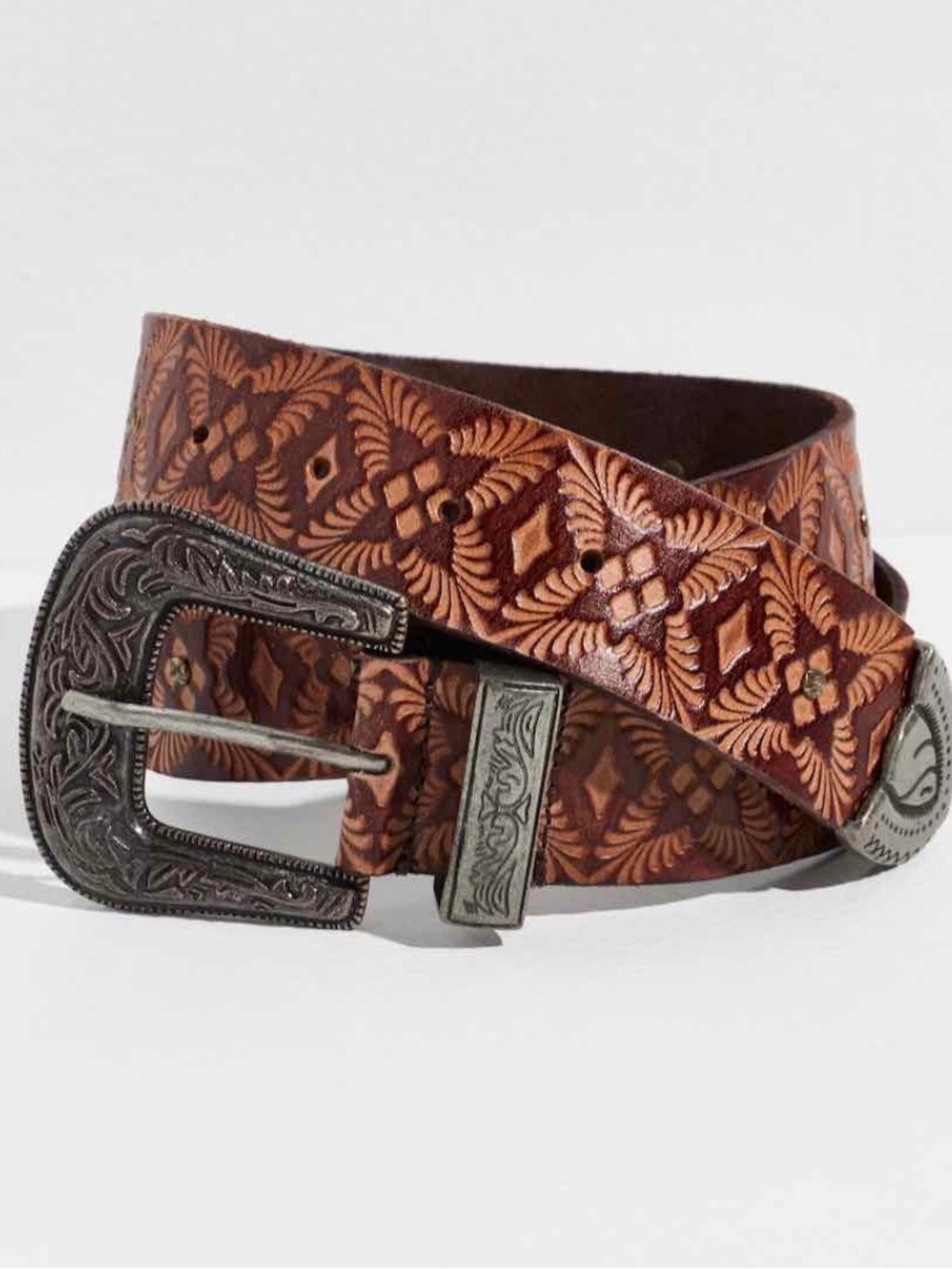 NWT Free People Outlaw Embossed Belt in Cognac XS/S